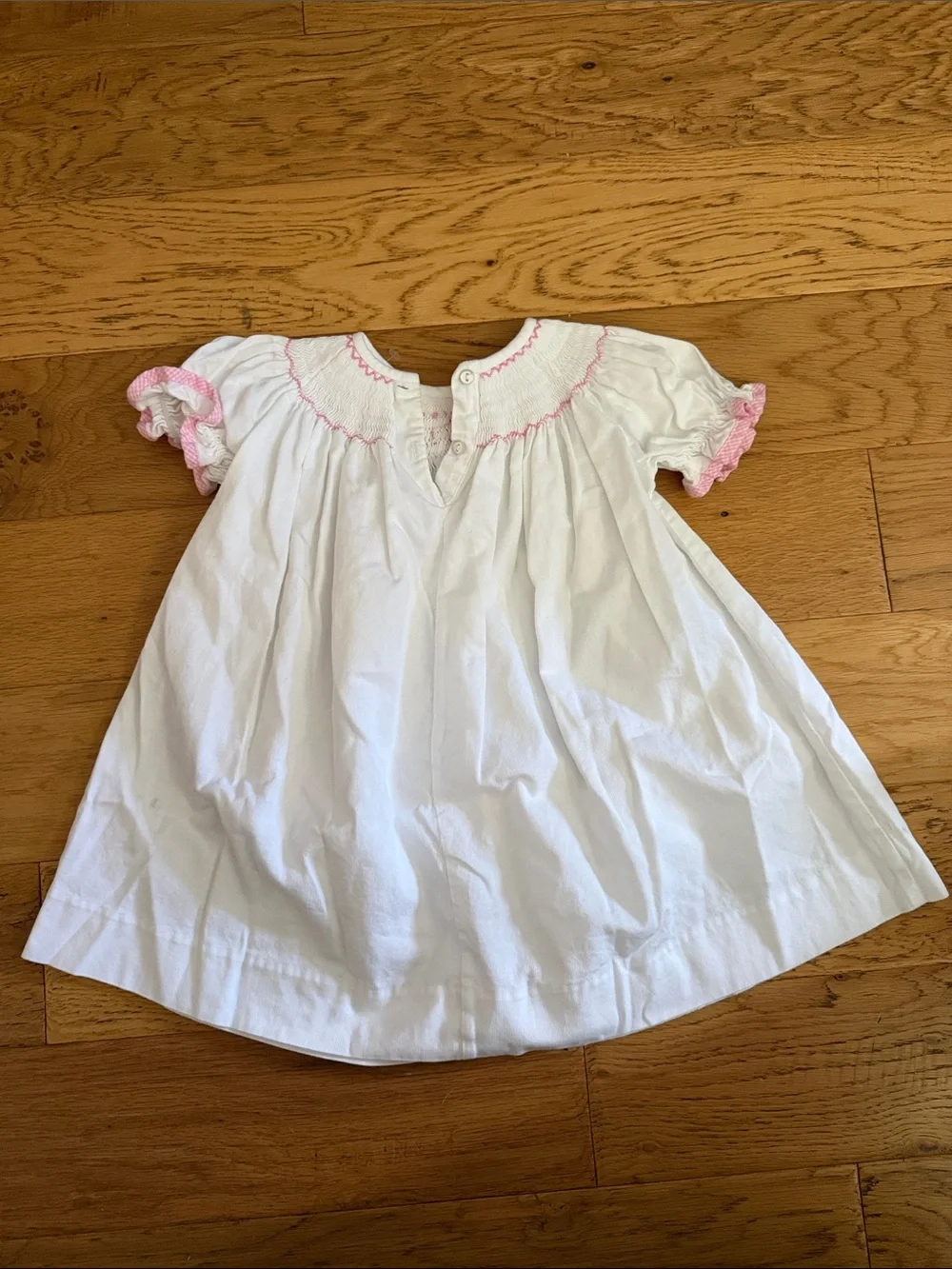 18M -Southern Sunshine “BIG SISTER” Smocked Little Girl Dress & Pink Trim VTG90s